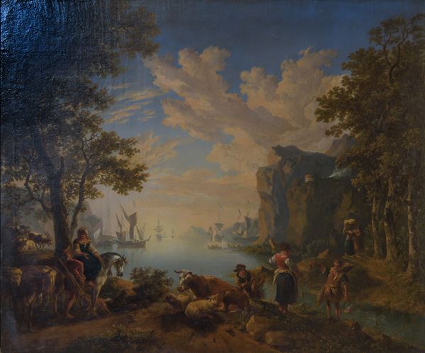 Nicolas Berchem - Veduta marina con armenti