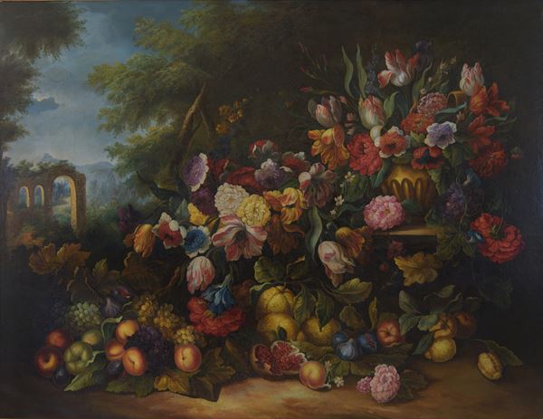 Natura morta con fiori e frutta