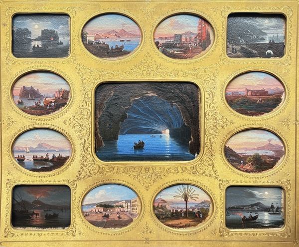 Composizione di 13 miniature raffiguranti vedute napoletane
