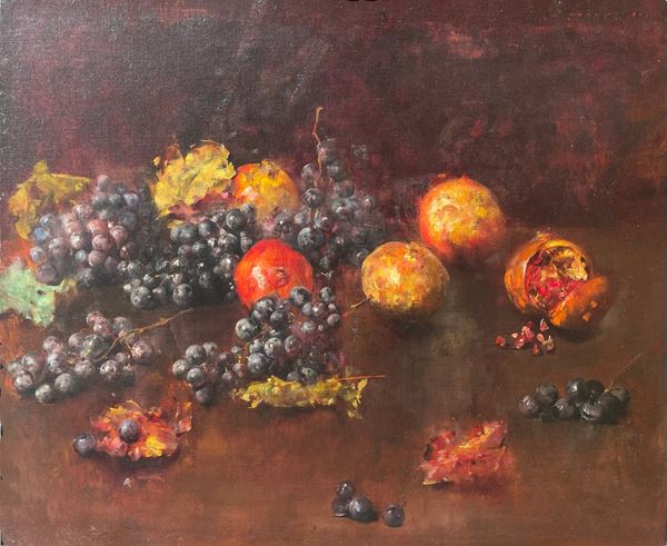 Luigi Serralunga - Natura morta con uva e melograni