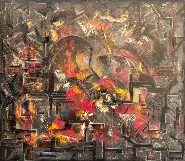 Astratto su fondo nero  - olio su tela - Auction Opere provenienti dall'Accademia Internazionale di Arte Moderna (AIAM) - Web Only - DAMS Casa d'Aste