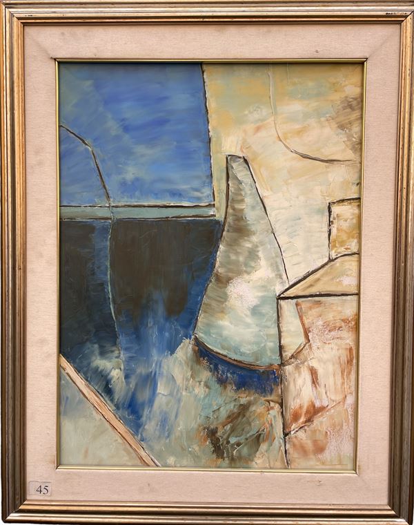 Astratto blu e grigio  - olio su tavola - Asta Opere provenienti dall'Accademia Internazionale di Arte Moderna (AIAM) - Web Only - DAMS Casa d'Aste