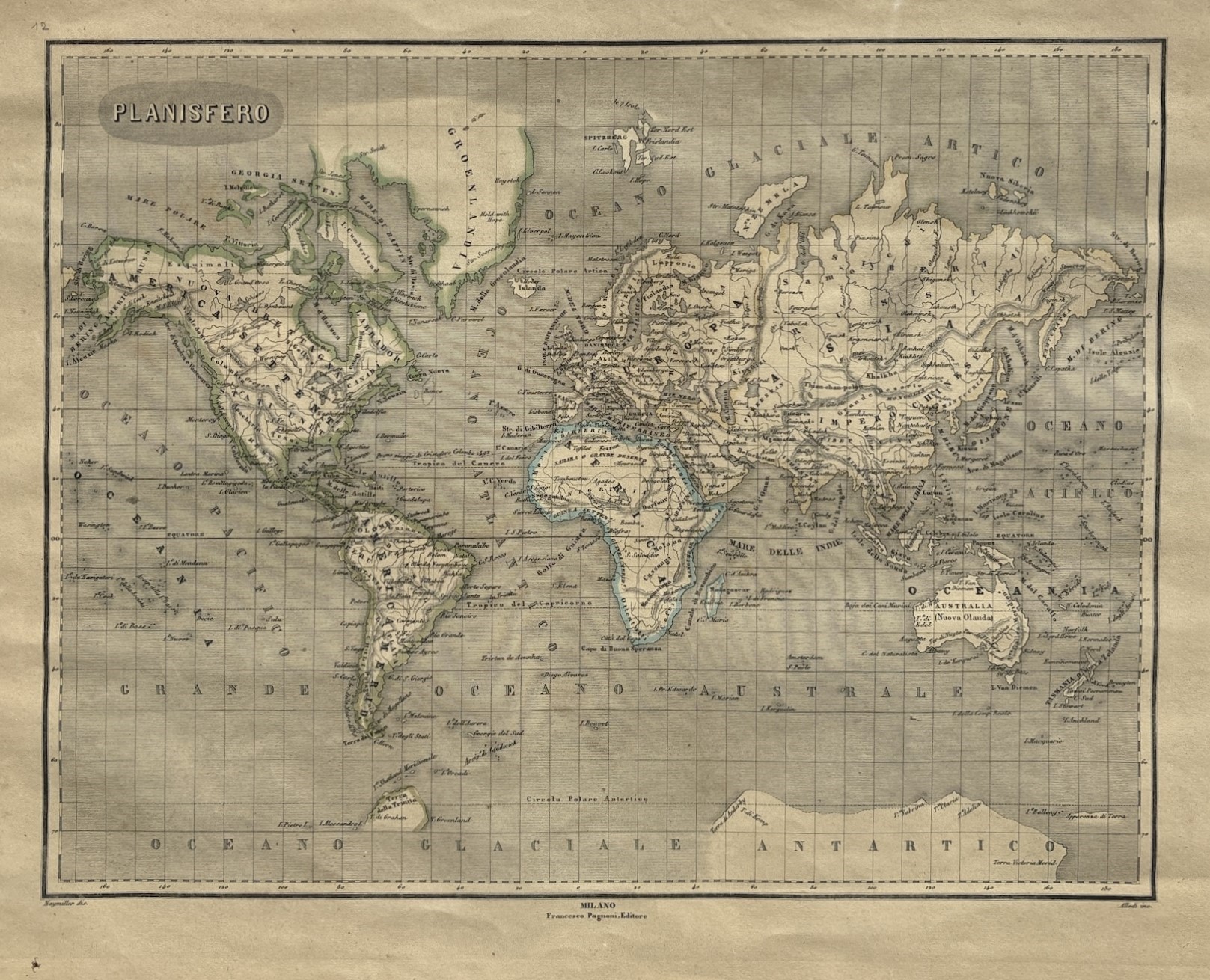Mappamondo Peso sul Meridiano di Parigi; Planisfero