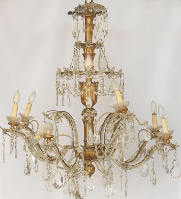 Lampadario a otto luci  (Manifattura Genovese prima metà XIX secolo)  - Auction Important Roman collections - Silver, oriental art, furniture, sculptures, old masters and 19th century paintings - DAMS Casa d'Aste