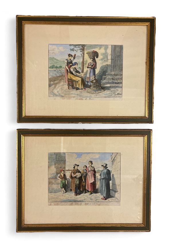 Bartolomeo Pinelli : Due incisioni  (1815 e succ.)  - litografia acquarellata su carta - Asta Brocantage Natalizio - Web Only - DAMS Casa d'Aste