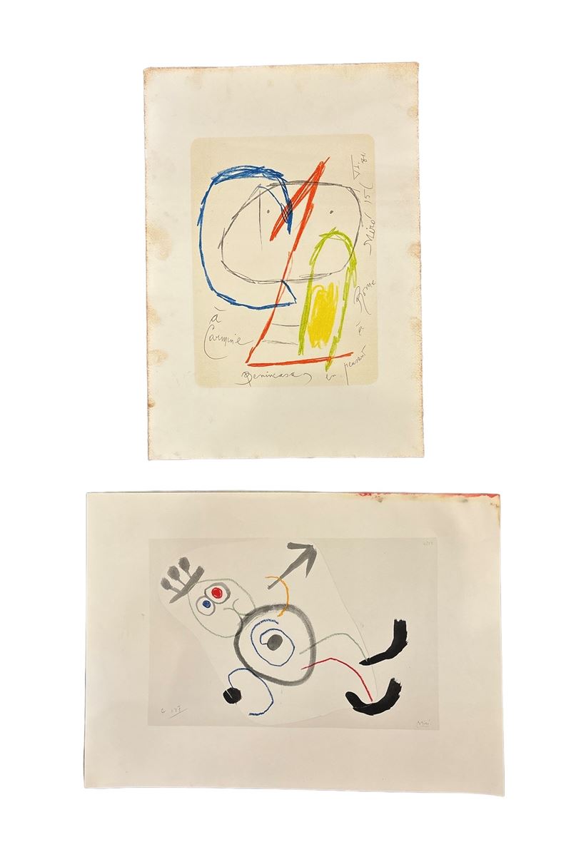 Juan Mirò i Ferrà - Due Stampe Offset - a' Carmine Benincasa; Personaggio Surrealista