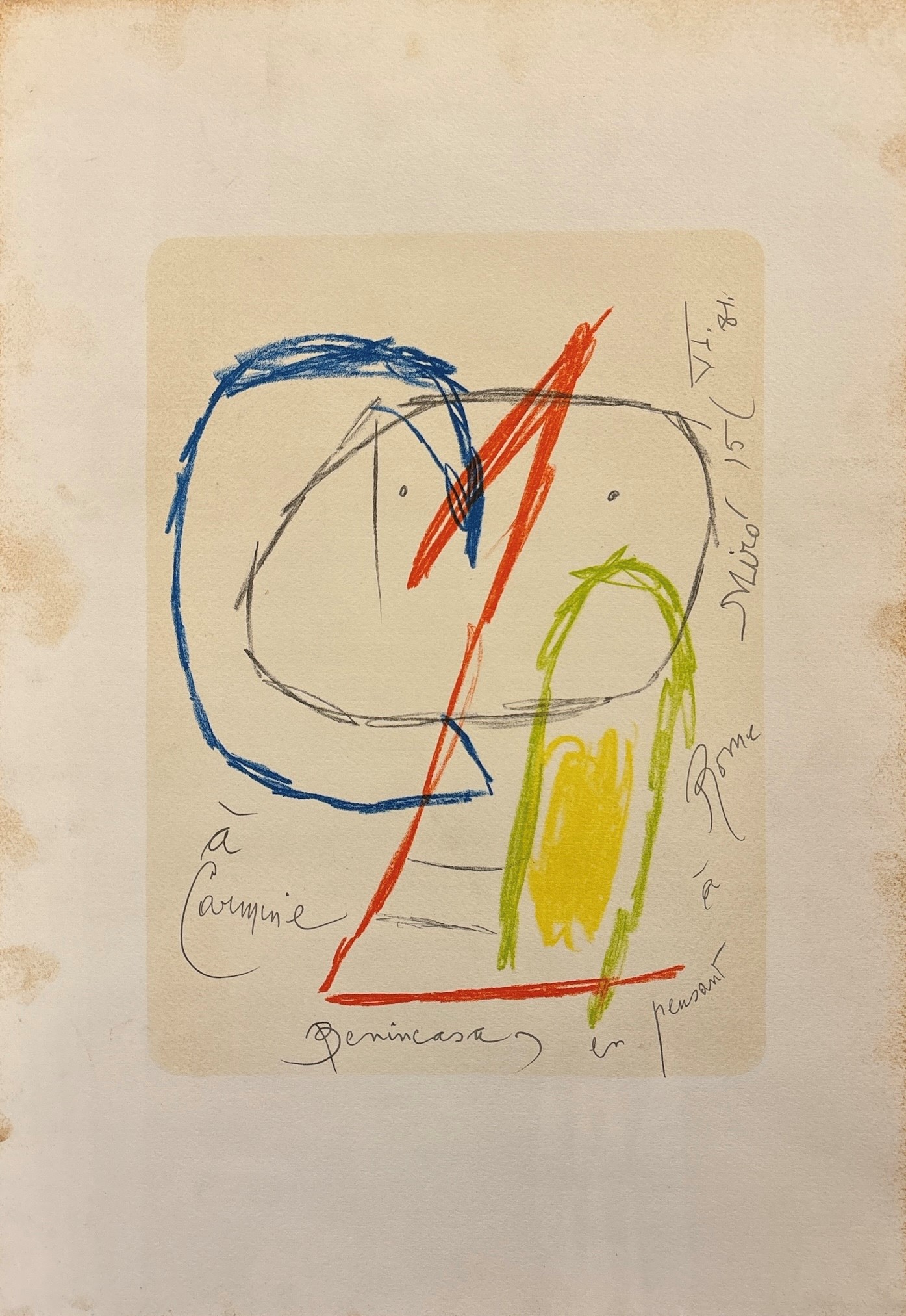 Juan Mirò i Ferrà - Due Stampe Offset - a' Carmine Benincasa; Personaggio Surrealista