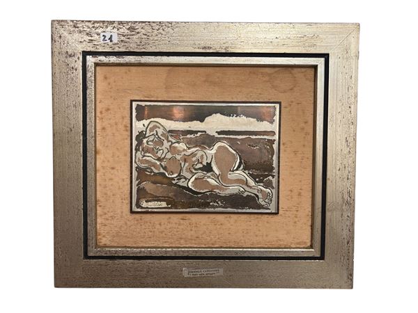 Domenico Cantatore : Nudo sulla spiaggia  - incisione su lastra argentata - Auction Affordable art of the 20th century - DAMS Casa d'Aste