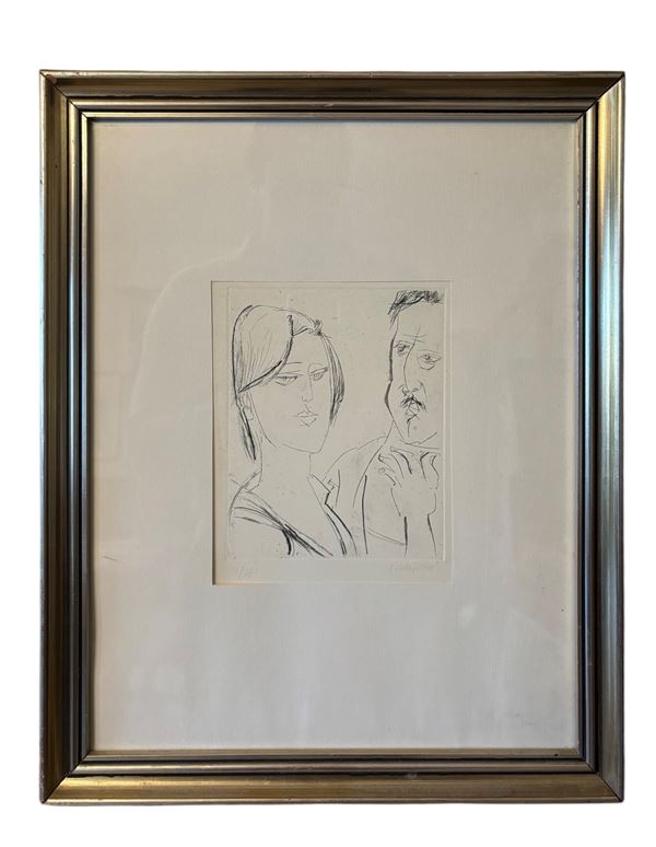 Arnoldo Ciarrocchi : Ritratto del pittore e consorte  - Asta Multipli d'autore & Affordable art del XX secolo - DAMS Casa d'Aste