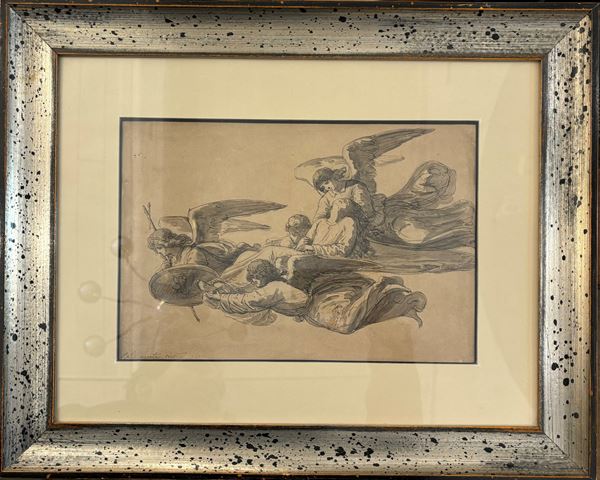 Antonio Licata : Anima trasportata dagli angeli  (1861)  - Inchiostro e acquerello su carta - Auction Art Décor -  Web Only - DAMS Casa d'Aste