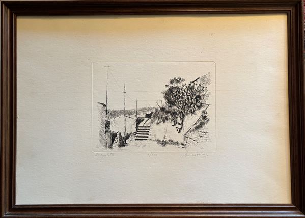 Enrico Piras : Le scalette  (1972)  - incisione su carta - Asta Brocantage Natalizio - Web Only - DAMS Casa d'Aste