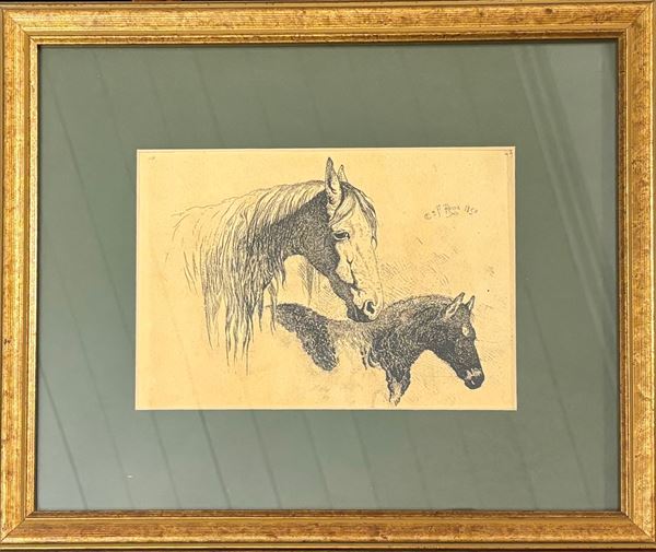 Charles Coleman : Teste di cavalli  - acquaforte - Asta Brocantage Natalizio - Web Only - DAMS Casa d'Aste