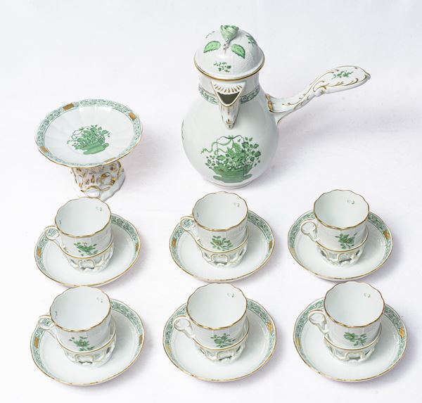 Herend - Servizio per 6 persone da cioccolata calda, mod. Kiyoshi Flower Basket