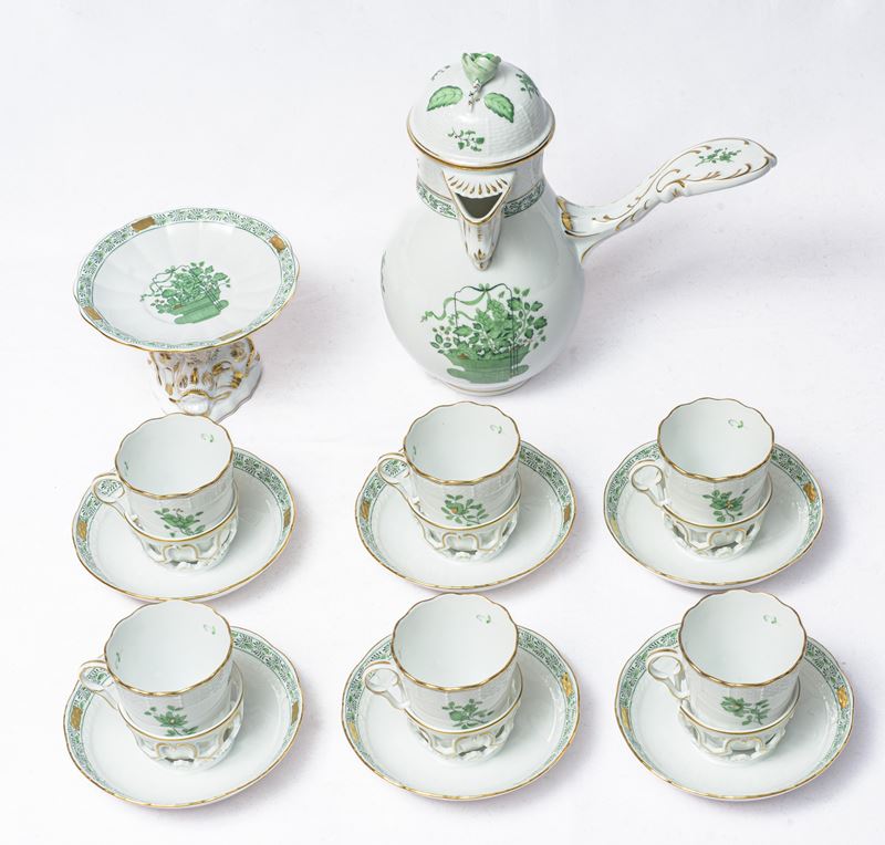 Herend - Servizio per 6 persone da cioccolata calda, mod. Kiyoshi Flower Basket