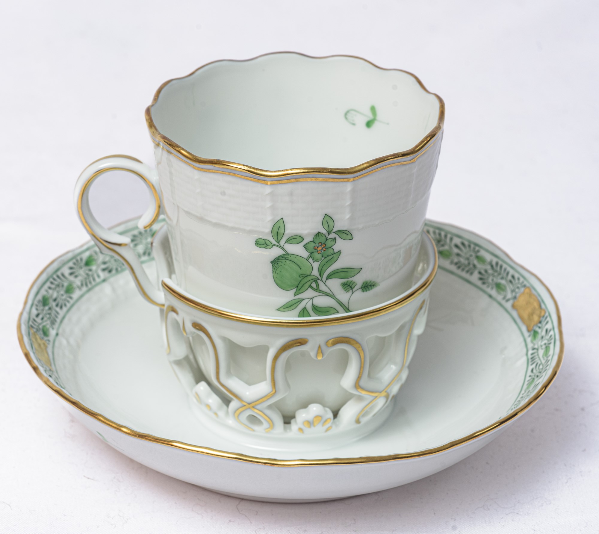 Herend - Servizio per 6 persone da cioccolata calda, mod. Kiyoshi Flower Basket