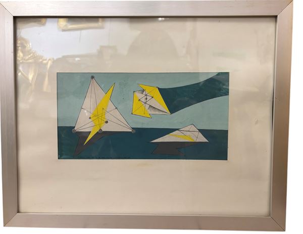 Paolo Schiavocampo : Dialogo del vento e del mare  (1972)  - tecnica mista su carta - Auction Affordable art of the 20th century  - DAMS Casa d'Aste
