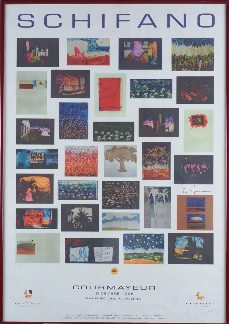 Manifesto autografato Mostra Schifano Courmayeur