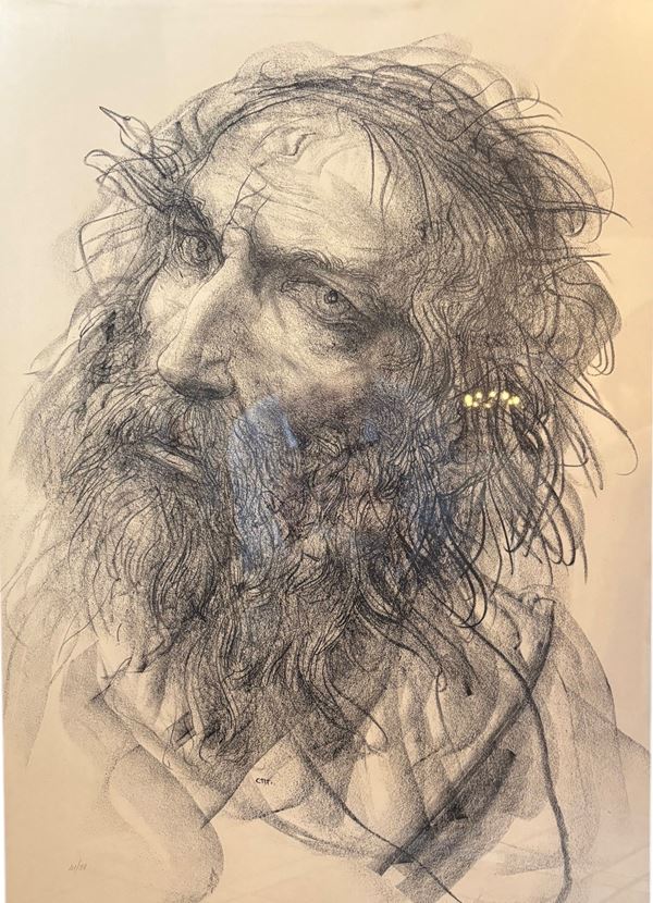 Pietro Annigoni : Testa di uomo  - litografia - Auction Affordable art of the 20th century - DAMS Casa d'Aste
