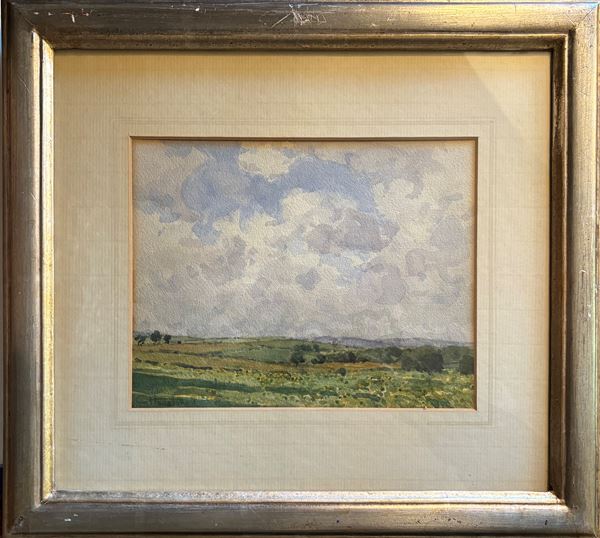 George Houston : Paesaggio campestre  - acquarello su carta - Asta Art Décor -  Web Only - DAMS Casa d'Aste