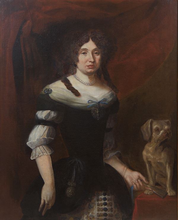 Scuola Genovese - Ritratto di dama con cane