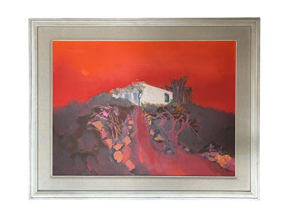 Antonio Borsato : Casa al tramonto  (1970)  - olio su tela - Asta Multipli d'autore & Affordable art del XX secolo - DAMS Casa d'Aste