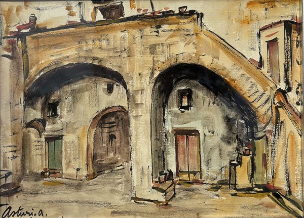 Antonio Asturi - Case e fiori rossi