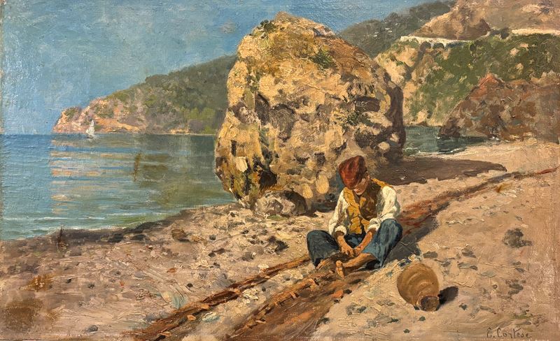Edoardo Cortese - Paesaggio Costiero con Pescatore