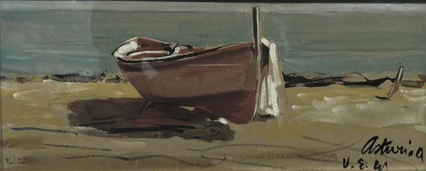 Antonio Asturi : Barca a riva  - tecnica mista - Auction Affordable art of the 20th century  - DAMS Casa d'Aste