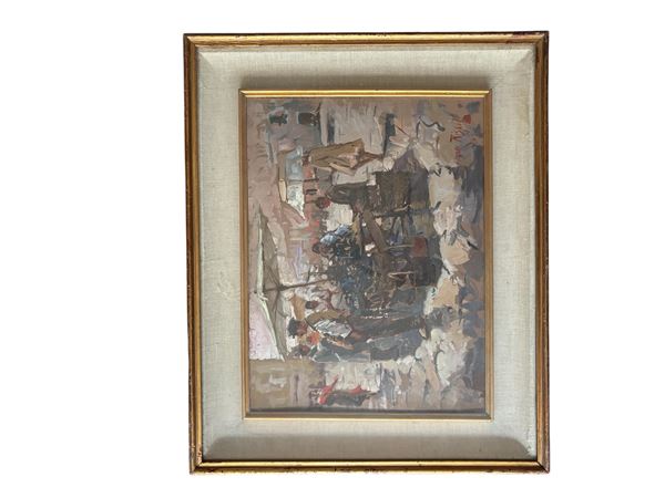 Giuseppe Rispoli : Scena di mercato  - olio su tavola - Asta Multipli d'autore & Affordable art del XX secolo - DAMS Casa d'Aste