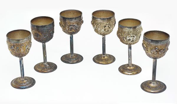 Sei calici birmani in argento  (XX secolo)  - Auction Art de la Table - DAMS Casa d'Aste