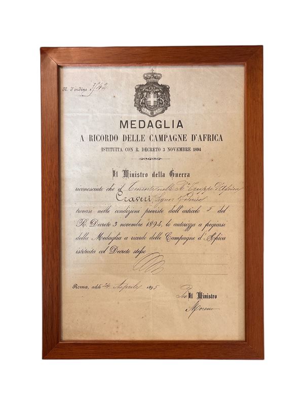 Riconoscimento a ricordo delle Campagne d'Africa  (1895)  - Auction Numismatica, Medaglistica e Memorabilia - DAMS Casa d'Aste