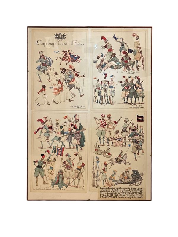 Quattro stampe Gruppo Coloniali d'Eritrea  - Auction Numismatica, Medaglistica e Memorabilia - DAMS Casa d'Aste