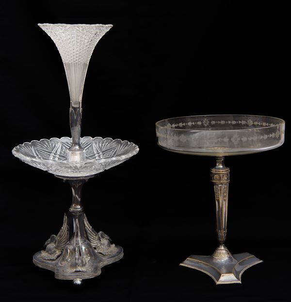 Due centrotavola in metallo argentato  (Inizi del XX secolo)  - metallo argentato e cristallo/vetro - Asta Arte Classica & Art Nouveau - DAMS Casa d'Aste