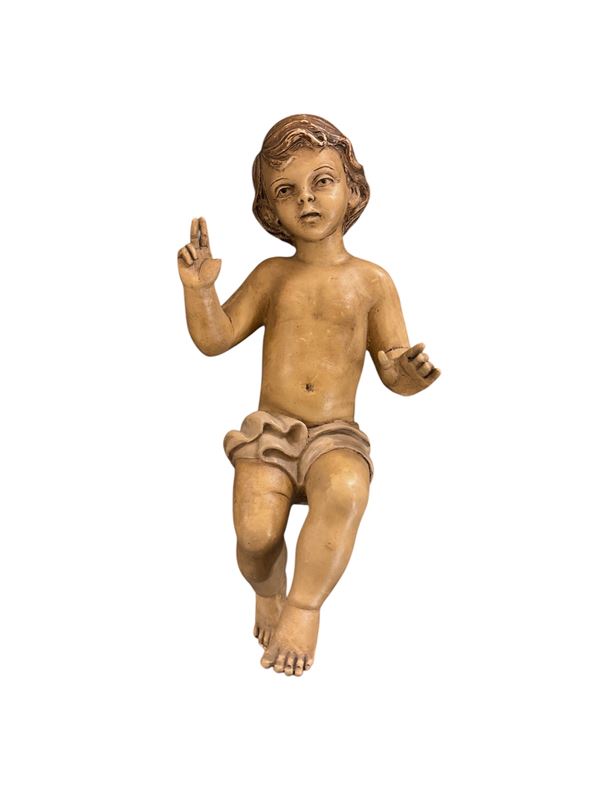 Bambinello Gesù benedicente  (metà del XX secolo)  - resina dipinta - Auction Brocantage Natalizio - DAMS Casa d'Aste