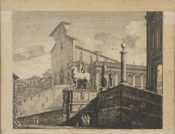 Luigi  Rossini - Veduta di fianco del Campidoglio di Roma