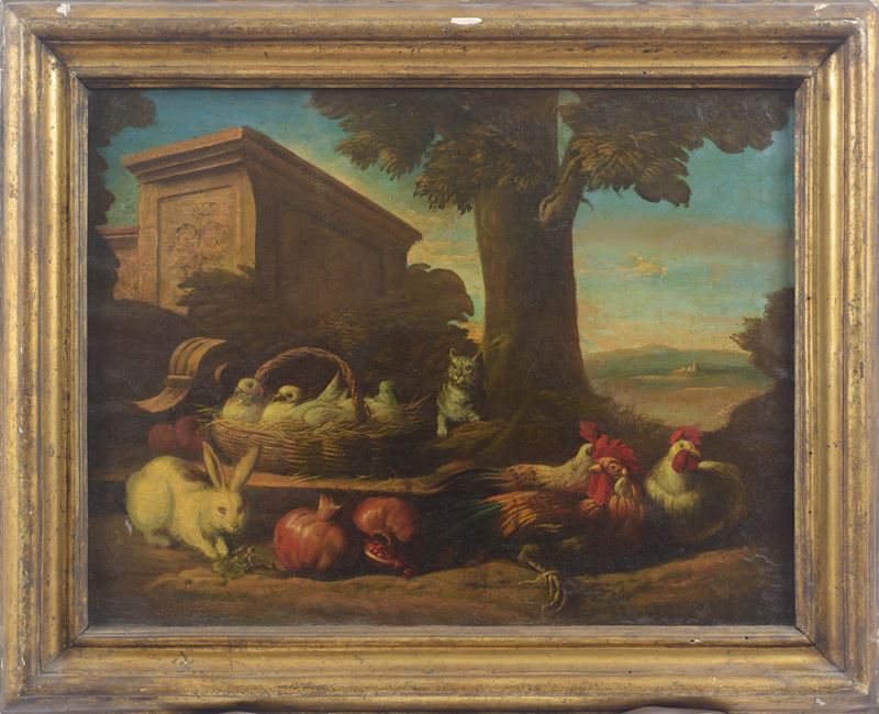 Paesaggio con animali e melograni