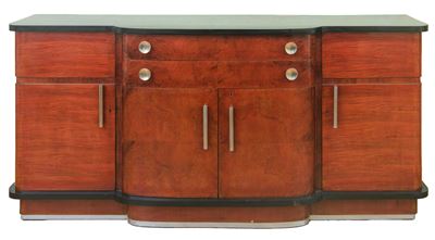 Grande credenza in legno di palissandro con radica di arables e piano in marmo nero