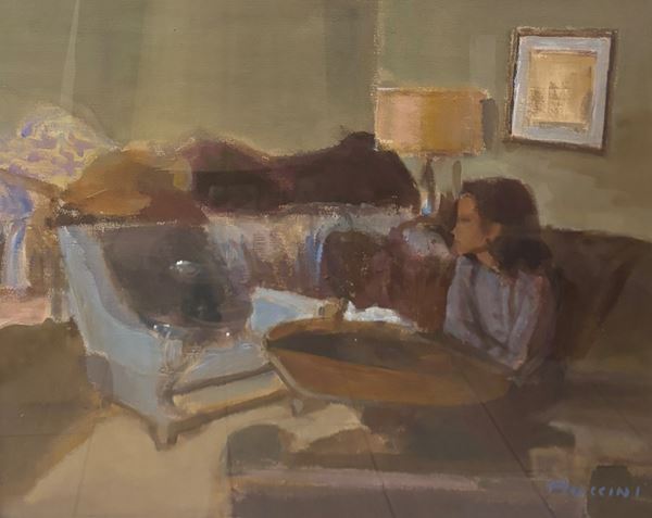 Marcello Muccini : Interno con figura  - olio su tela - Asta Multipli d'autore & Affordable art del XX secolo - DAMS Casa d'Aste