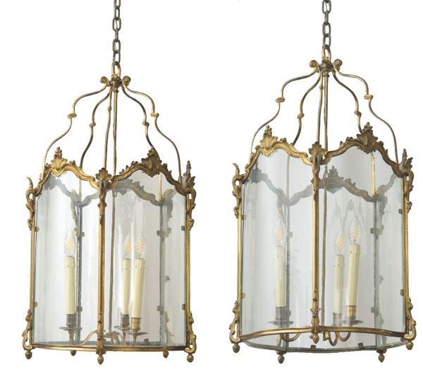 Rare pair of vestibule lanterns