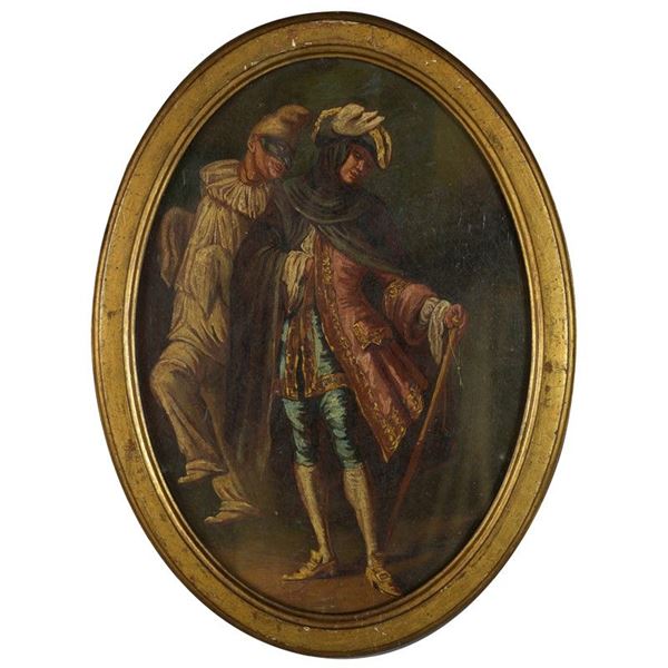 Lotto di sei dipinti &quot;Maschere della Commedia dell&#39;Arte&quot;