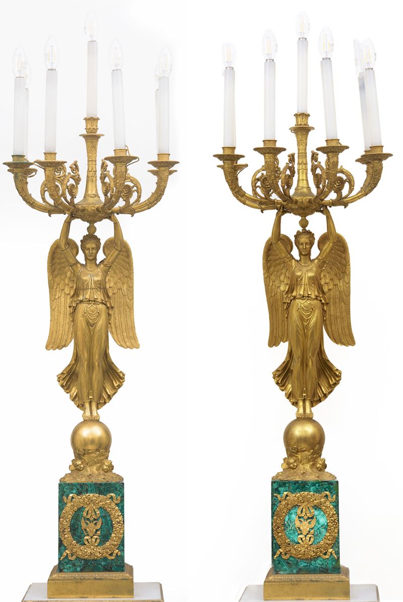 Pierre Philippe Thomire - Coppia di Candelabri con Vittorie Alate a Sette Fiamme