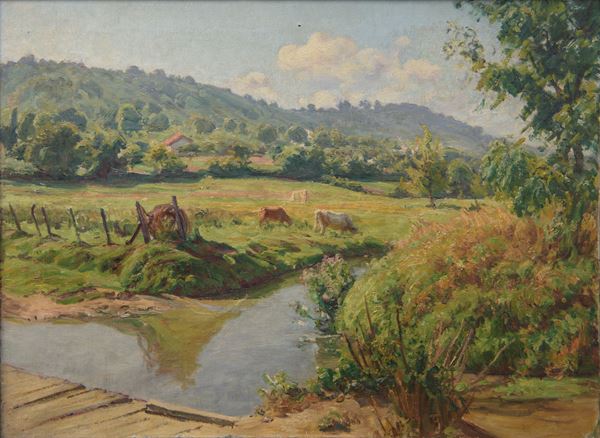 Charles Jean Coussediere - Paesaggio campestre con armenti