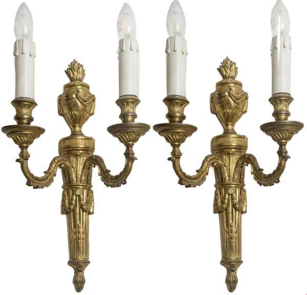 Pair of two-flame wall lamps