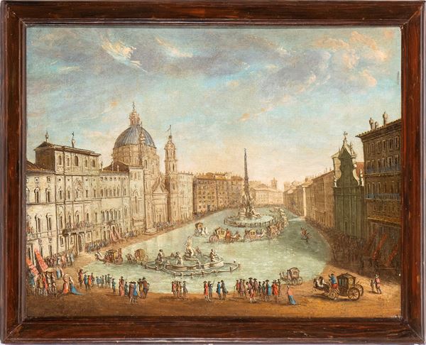 Veduta di Piazza Navona  (Scuola Italiana, inizi XVIII secolo)  - Olio su tela - Auction Classic Art & Art Nouveau - DAMS Casa d'Aste