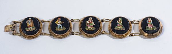 Bracciale a cinque placchette con micromosaici in oro 10kt