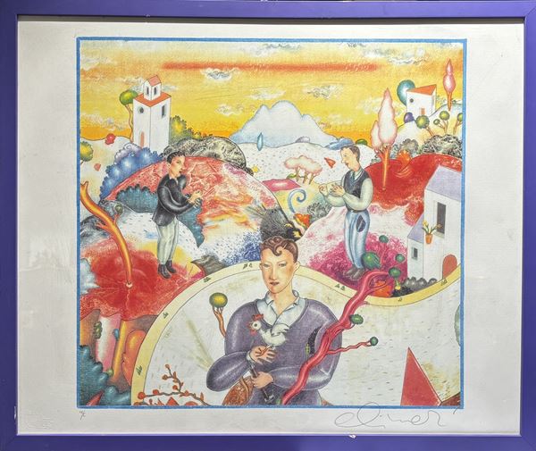 Luca Alinari : Paesaggio con figure  - litografia su carta - Auction Affordable art of the 20th century  - DAMS Casa d'Aste