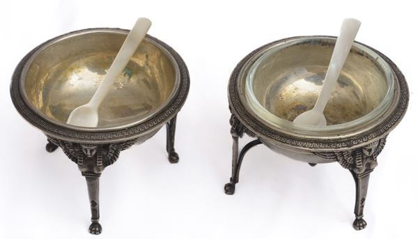 Pair of silver salt bowls