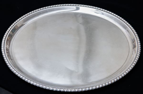Set of a tray and six silver plates