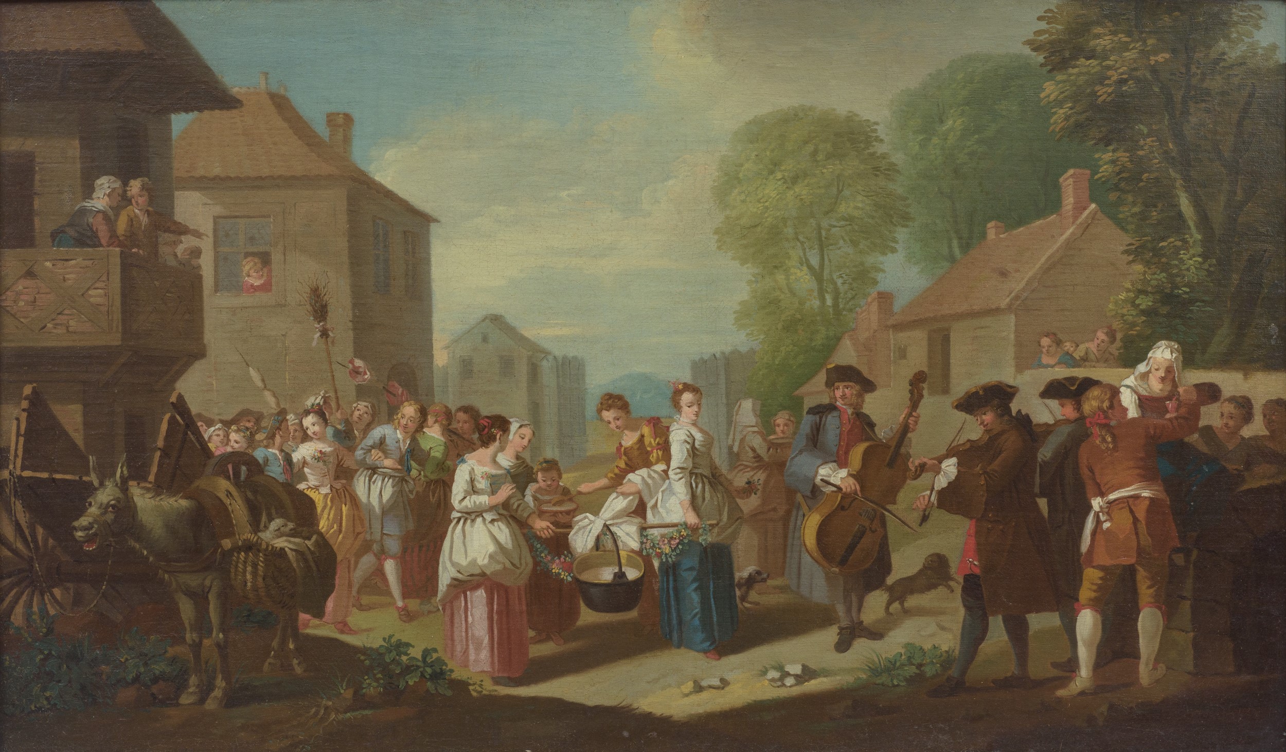 Coppia di dipinti raffiguranti scene di vita campestre