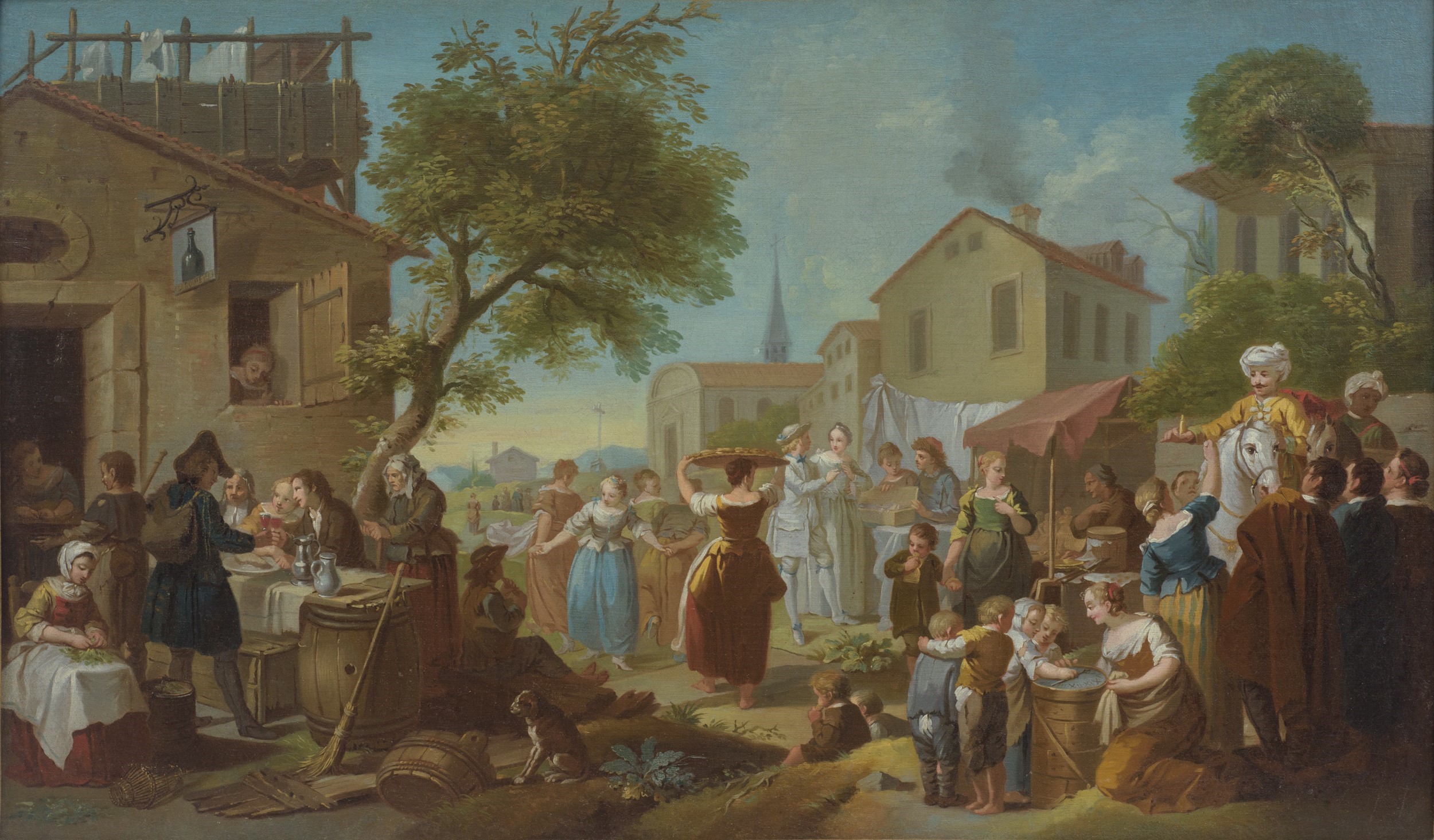 Coppia di dipinti raffiguranti scene di vita campestre